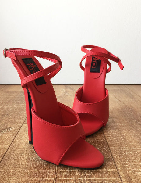 RTBU SALMA Wrap Strap Sandals Mistress Stiletto Heel Fetish Slipper Red Matte