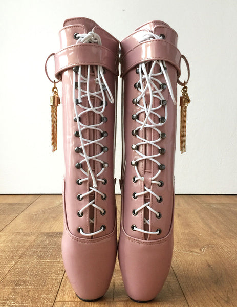 RTBU Metallic TASSEL Fetish Ballet Burlesque Pointe Boot Pearlescent Gold Pink