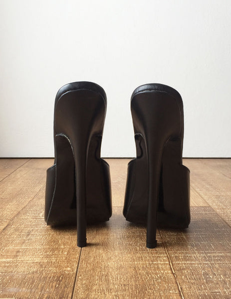 18MULE Sexy Mistress Hi Heel Stiletto Fetish Slipper Slides Mule Black Matte