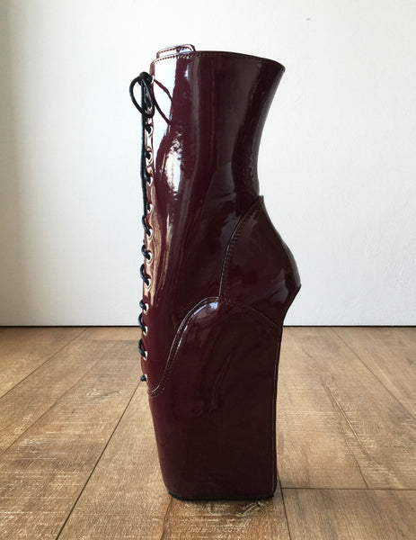 BEGIN III (No Zip) Ballet Wedge Training Fetish BDSM Submissive Burgundy Patent