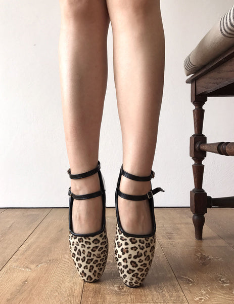 RTBU DANCE Leopard Patent Trim Burlesque 2 strap Mary Janes Fetish Ballet Pump