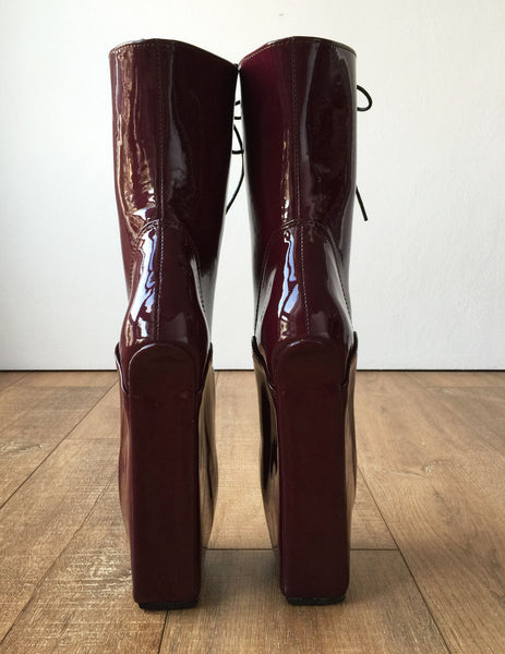 BEGIN III (No Zip) Ballet Wedge Training Fetish BDSM Submissive Burgundy Patent