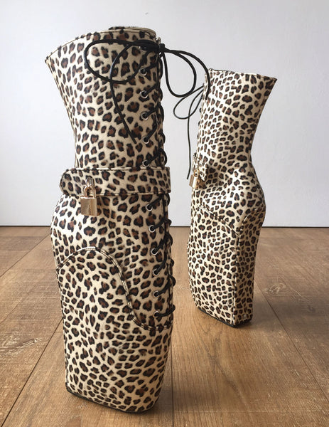 18cm LOCKY Beginner Lockable Ballet Wedge Padlock Fetish BDSM Leopard Cheetah