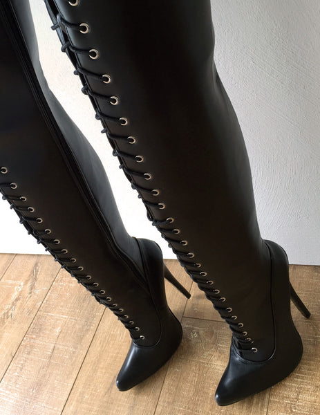 RTBU 95CM Hard Shaft Crotch Hi Laceup 18cm Stiletto Boots Personalized Shaft