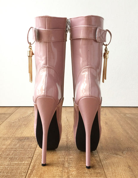 RTBU Metallic TASSEL Fetish Ballet Burlesque Pointe Boot Pearlescent Gold Pink