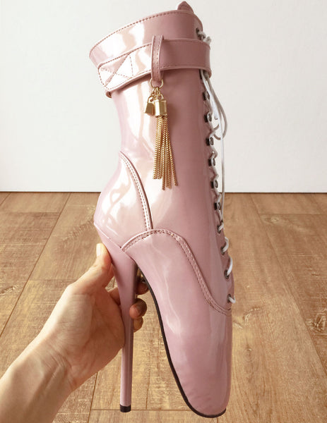 RTBU Metallic TASSEL Fetish Ballet Burlesque Pointe Boot Pearlescent Gold Pink