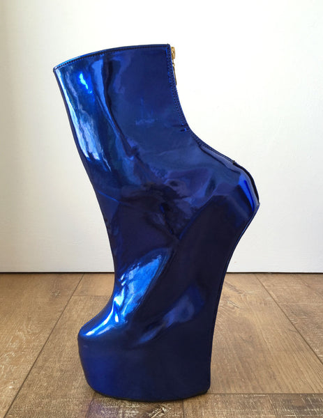 Fetish Stallion Horse Pony Hoof Sole Metallic Cobalt Blue Ankle Boots Golden Zip