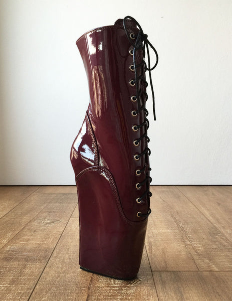 BEGIN III (No Zip) Ballet Wedge Training Fetish BDSM Submissive Burgundy Patent