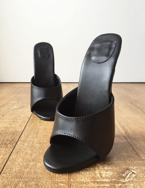 18MULE Sexy Mistress Hi Heel Stiletto Fetish Slipper Slides Mule Black Matte