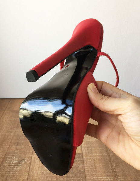 RTBU SALMA Wrap Strap Sandals Mistress Stiletto Heel Fetish Slipper Red Matte