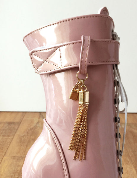 RTBU Metallic TASSEL Fetish Ballet Burlesque Pointe Boot Pearlescent Gold Pink