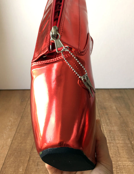 RTBU KEEPLOCK Chained Fetters Lockable Zip Ballet Wedge Fetish Hoof Metallic Red