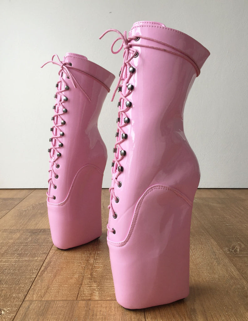 18cm BEGINNER Ballet Wedge Hoof Sole Heelless Fetish BDSM Pointe Baby Pink Boots