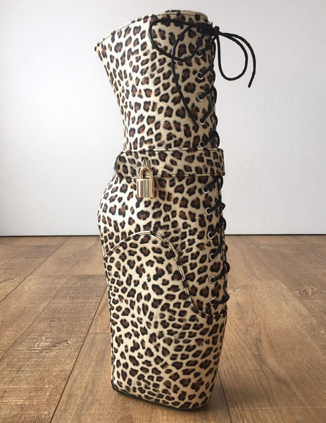 18cm LOCKY Beginner Lockable Ballet Wedge Padlock Fetish BDSM Leopard Cheetah