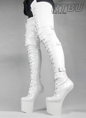 DANY Extreme Heelless Pony Light Hoof Sole Patent 80cm Crotch Hi Laceup Boot