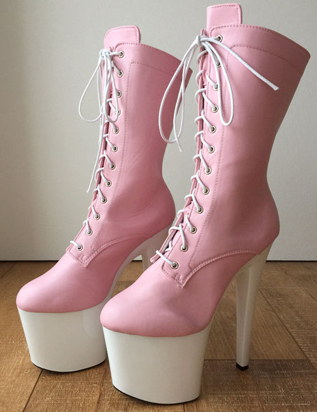 RTBU ZOE 20cm Platform Calf Lace Up Boot Cosplay Kawaii Decora Pastel Baby Pink