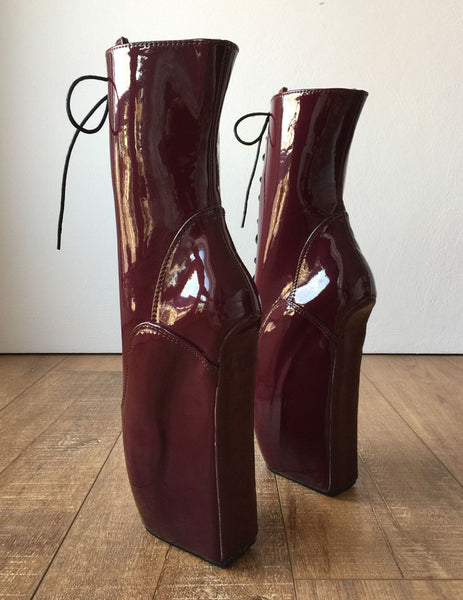 BEGIN III (No Zip) Ballet Wedge Training Fetish BDSM Submissive Burgundy Patent